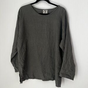 Carol Turner Collection Women’s Linen Top Olive Gray Sz L Lagenlook Boho Chic